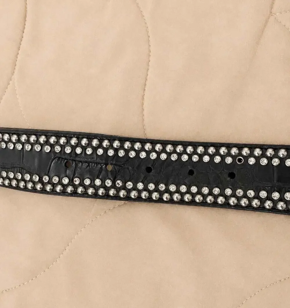 Nocona Black Croc Print Leather Belt Rhinestone Concho Western Cowgirl M